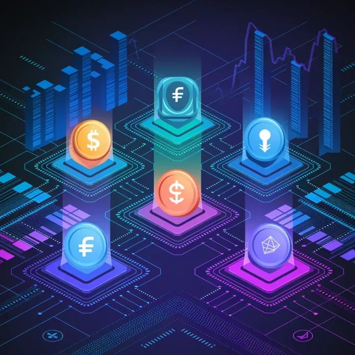 Infographic explaining types and benefits of stablecoins using crypto