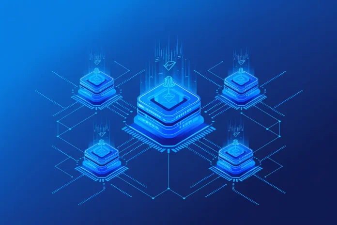 smart contracts visual representation showing code automation and blockchain