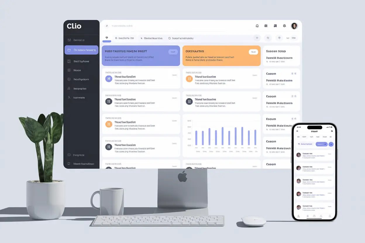 Dashboard visual showcasing Clio Legal Tech features and layout