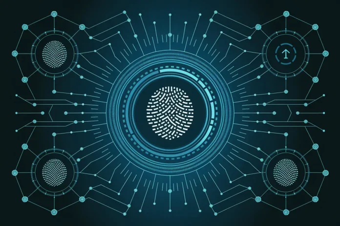 Blockchain Identity Management concept showing digital ID and security