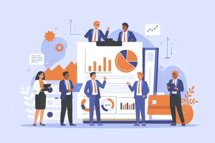 business plan diagram with goals and financial data