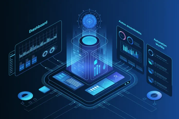 AI in Business Planning showing data-driven graphs and predictive analytics