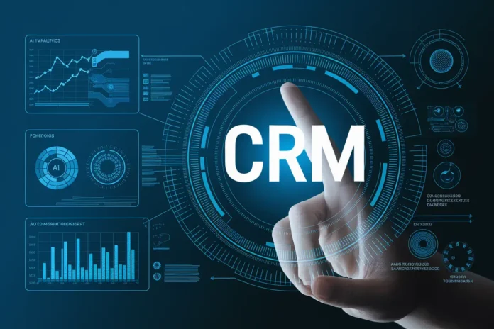 illustration showing AI‑Driven Custom CRM Development processes and automation across sales and marketing teams