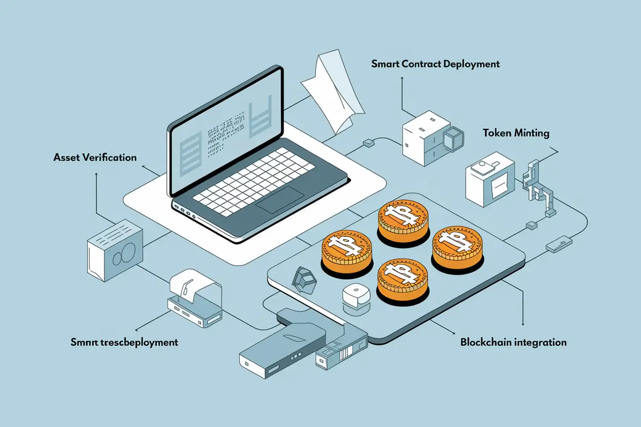 Infographic illustrating Building RWAs in 2026 process using blockchain networks