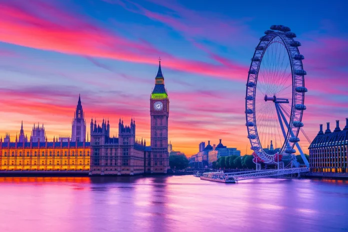 Scenic cityscape of London viewed by a traveler visiting London for the first time
