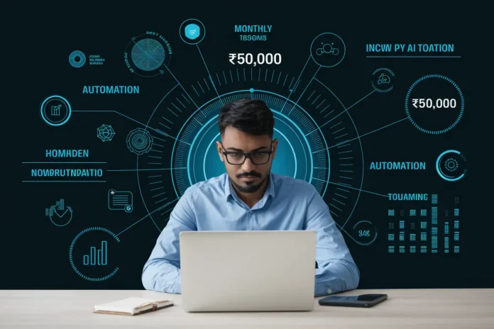 illustration explaining how to earn ₹50,000/month using AI tools efficiently