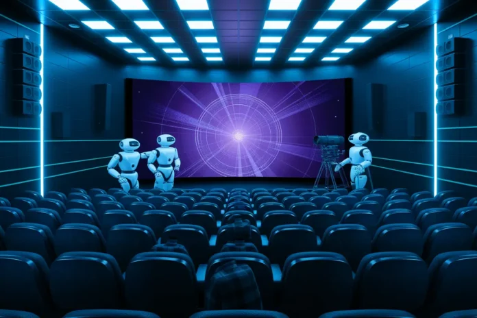 AI-Generated Movies visual showing a futuristic film set