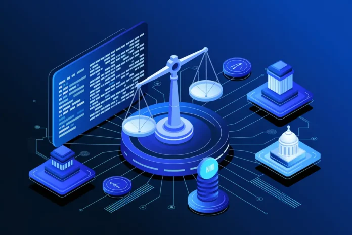 illustration showing blockchain network adapting to Latest Crypto Regulations for smart contract compliance