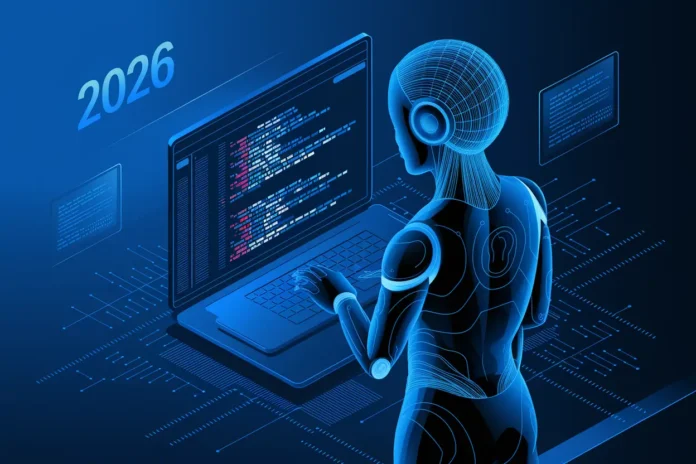 How AI is revolutionizing smart contract development illustration showing AI automation on blockchain systems