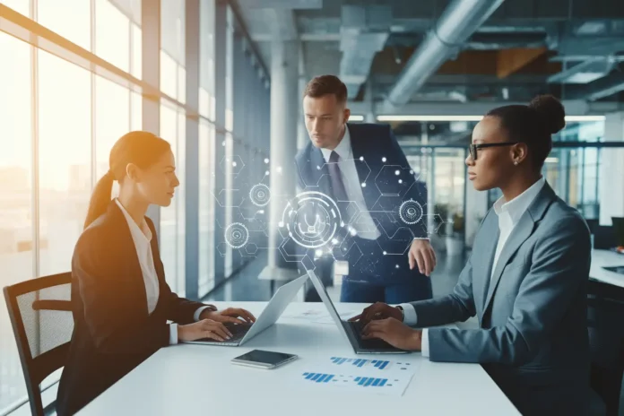 Illustration explaining how to improve productivity using AI tools in a digital workspace