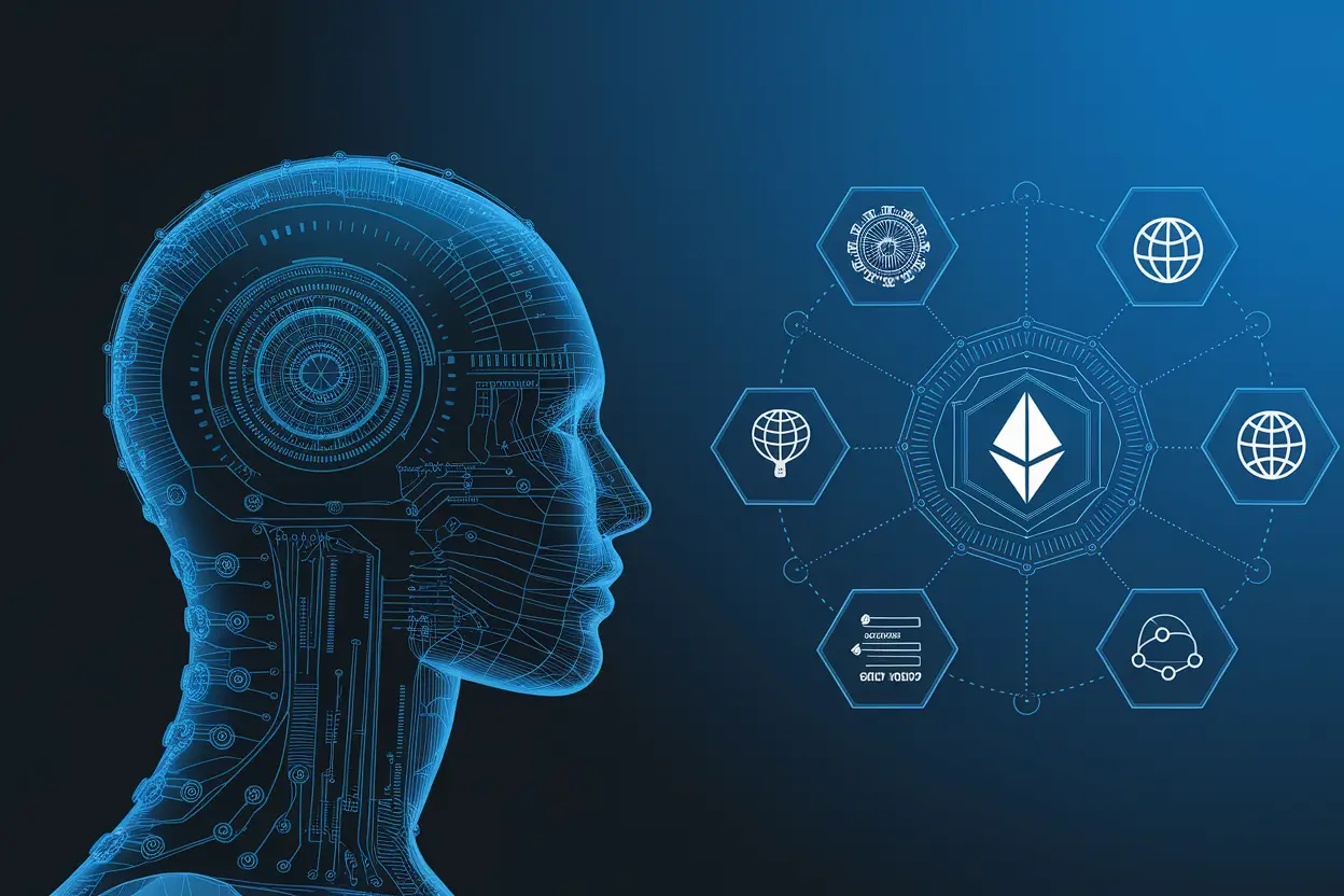 Illustration of Smart Contracts in AI Automation concept showing blockchain and AI system integration