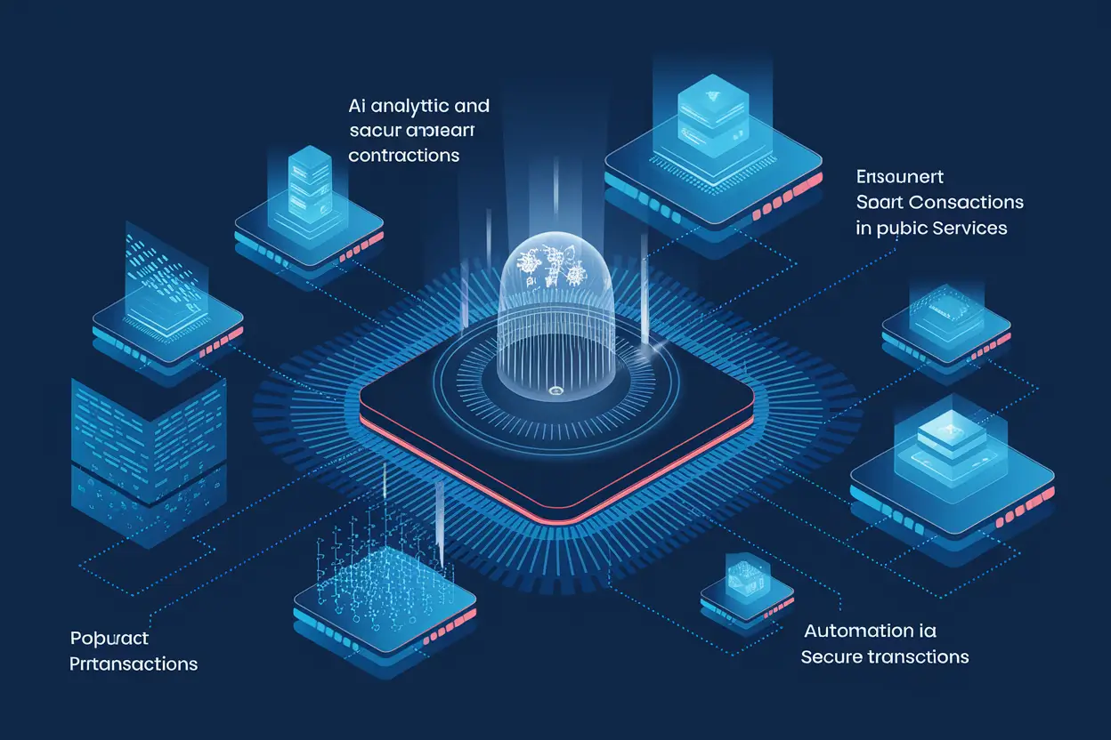 illustration showing how governments are using AI and smart contracts in public services