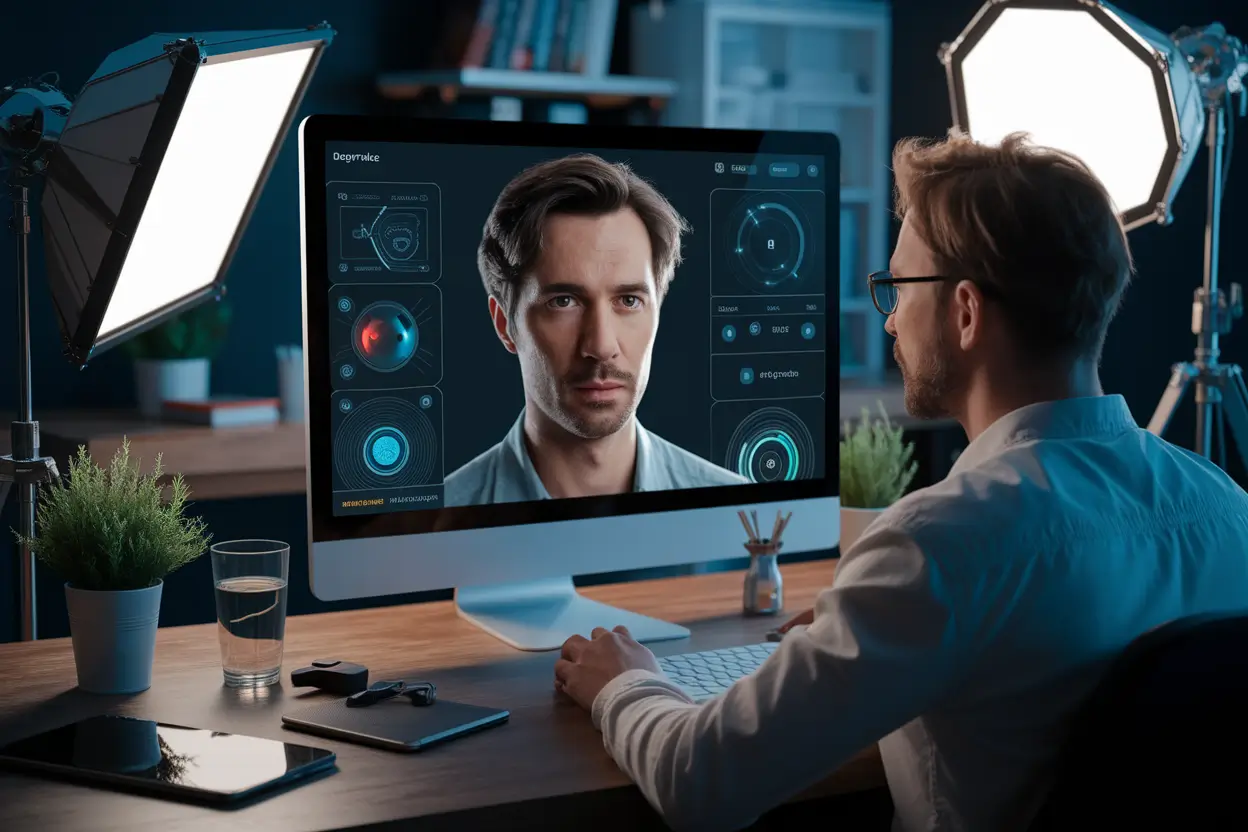 Illustration showing AI Deepfake Technology in Movies for realistic actor recreation