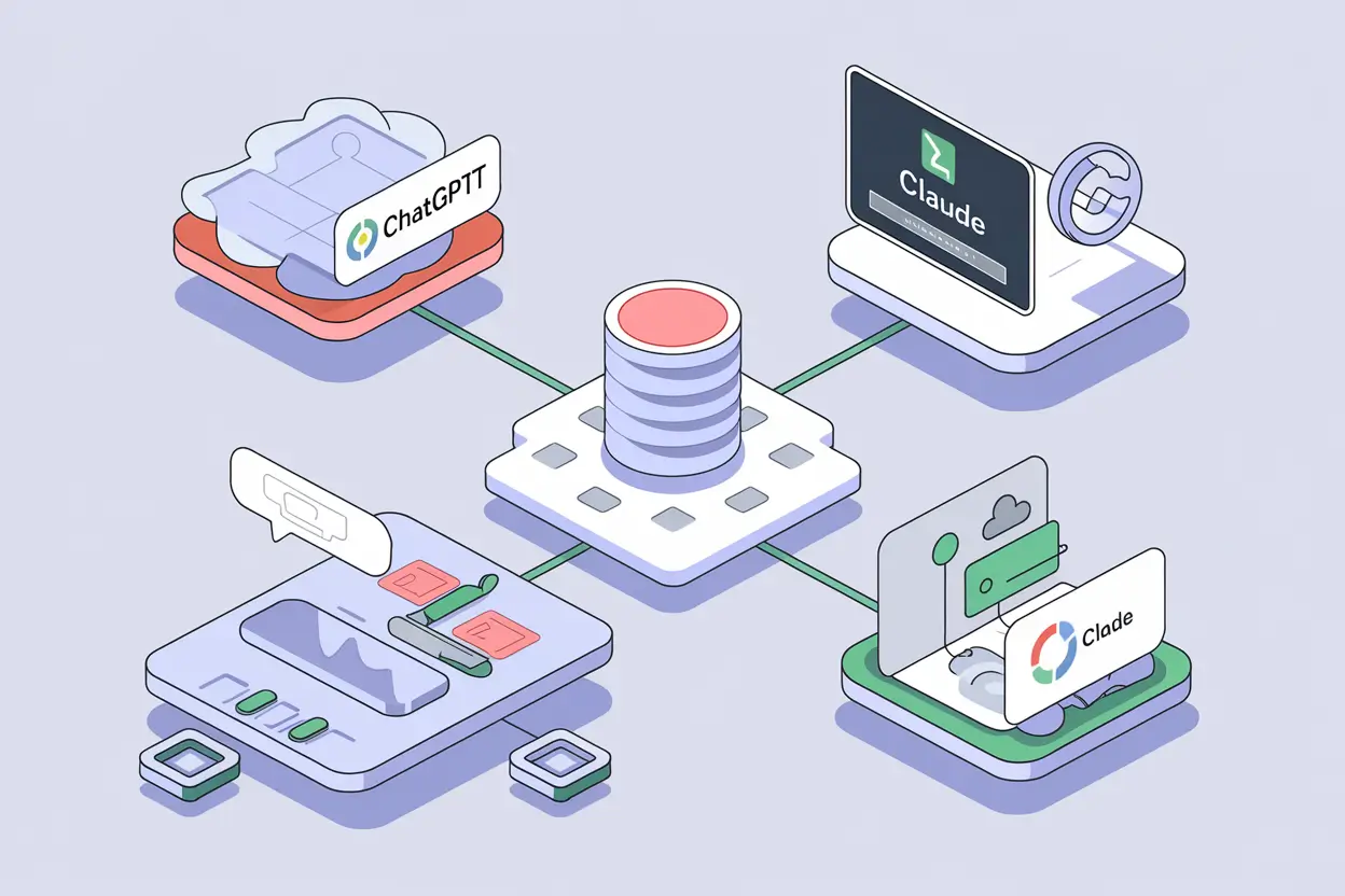 Illustration comparing ChatGPT vs Gemini vs Claude 2026 performance and features