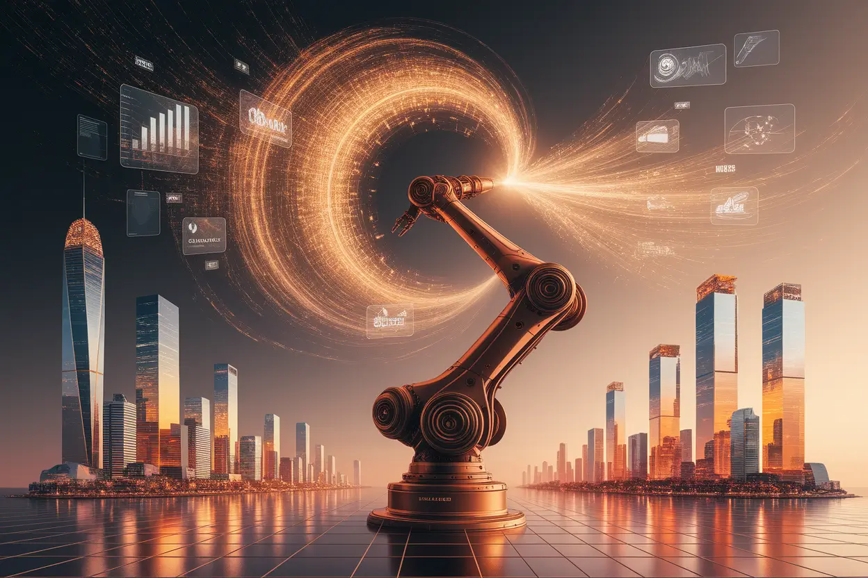 Illustration showing the future of AI in business with smart technology and analytics in 2026