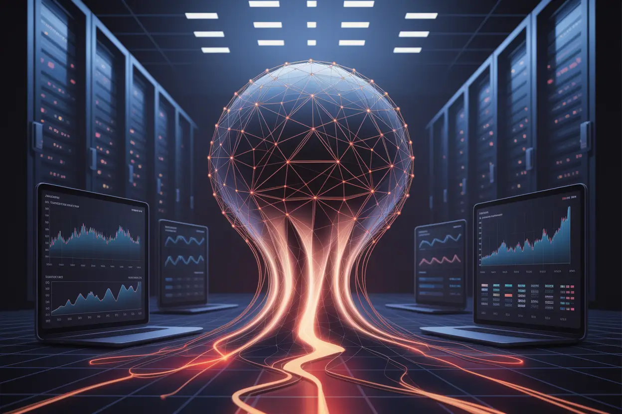 Top AI + Crypto Investment Opportunities in 2026 visual showing AI neural network connected to blockchain nodes