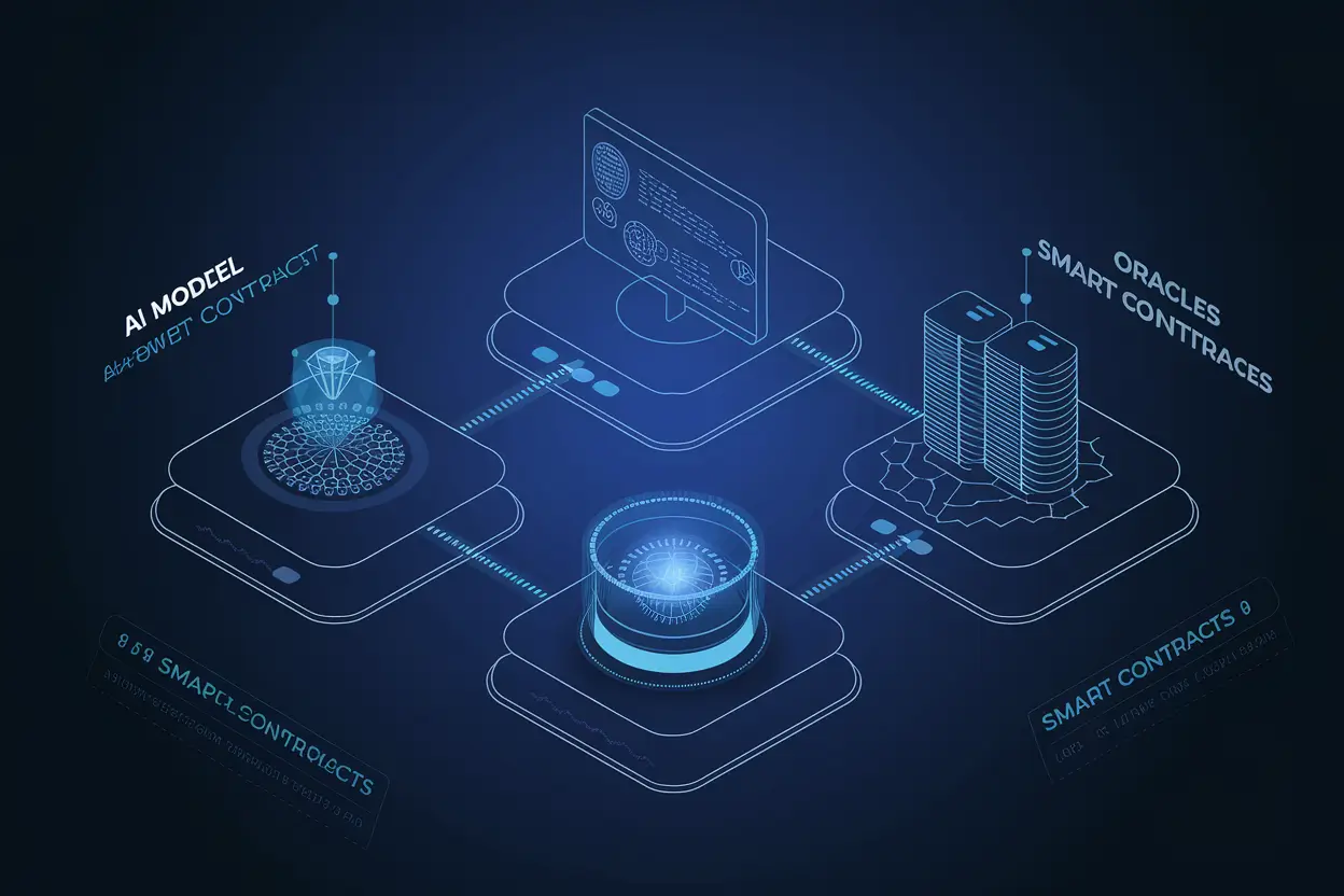 Illustration showing how to build AI-powered smart contracts integrating blockchain and artificial intelligence