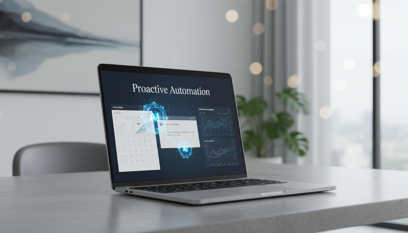 A close-up of a digital dashboard illustrating Vellum Personal Intelligence agents performing proactive automation tasks like scheduling and email management.