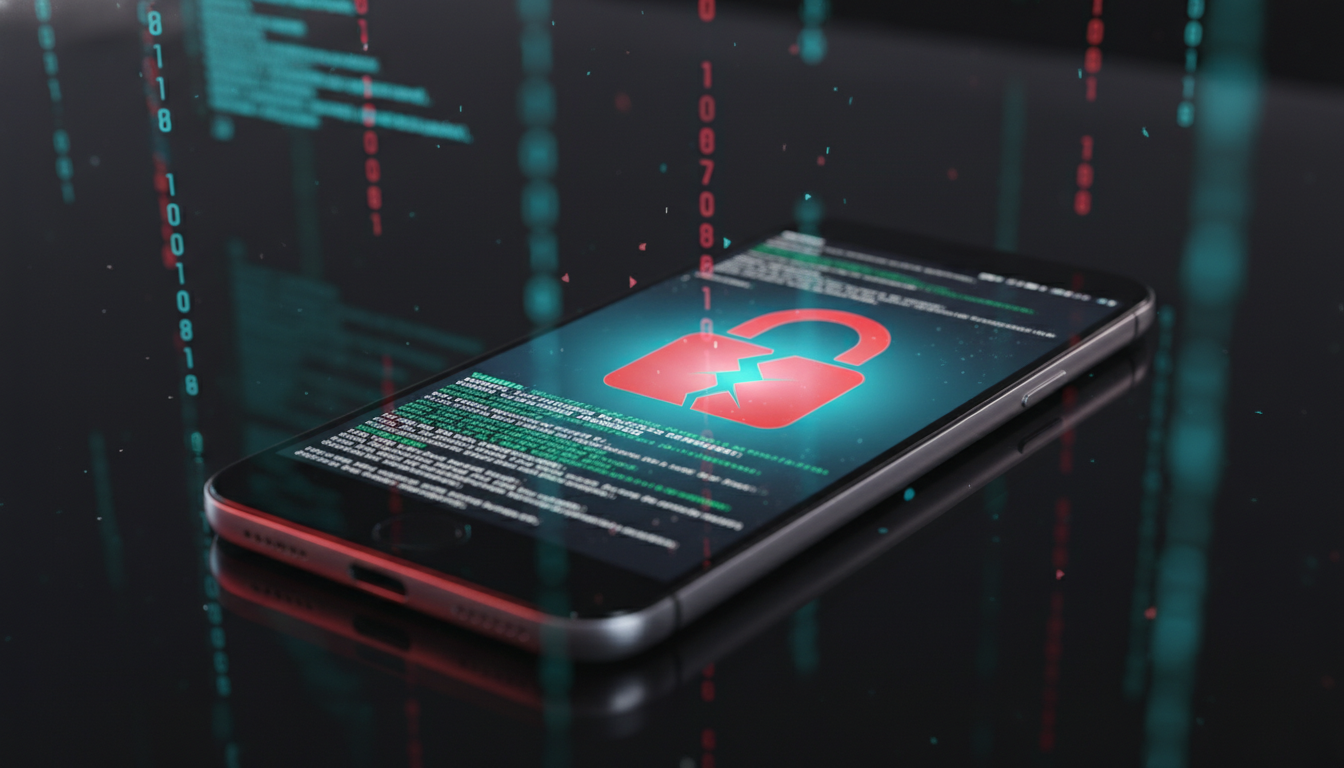 A smartphone displaying a cybersecurity data breach warning, illustrating a key topic from the Latest Tech & Global News Roundup.