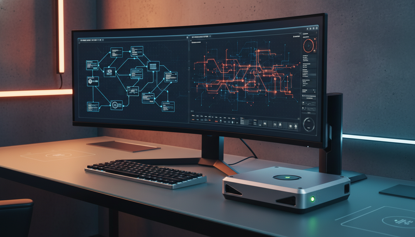 An advanced cybersecurity dashboard and edge AI tracking hardware illustrating key themes from the Latest Tech & Global News Roundup.