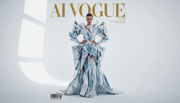 A stunning editorial magazine cover designed using an ai vogue cover generator free.