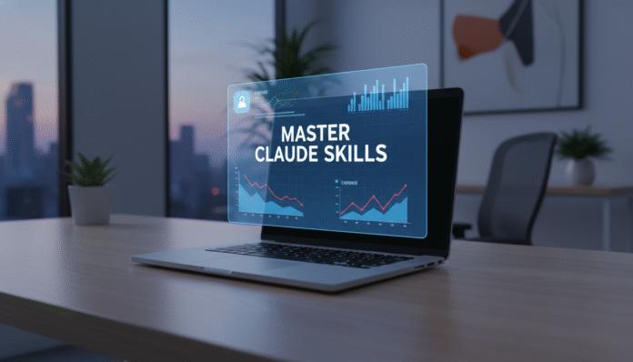 A professional workspace highlighting how to master Claude Skills to optimize workflow and reduce subscription costs.
