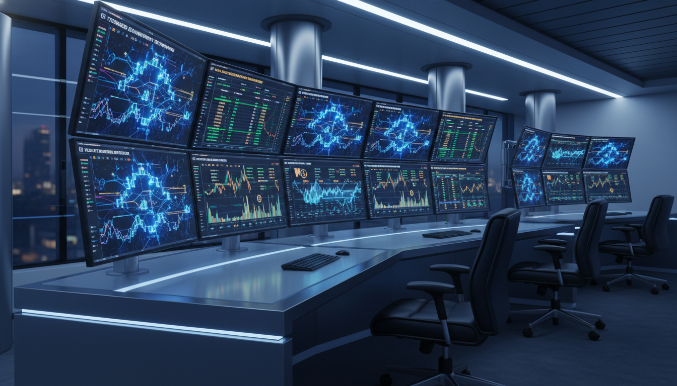 Institutional banking terminal tracking real-world asset (RWA) tokenization across multi-chain blockchain networks.