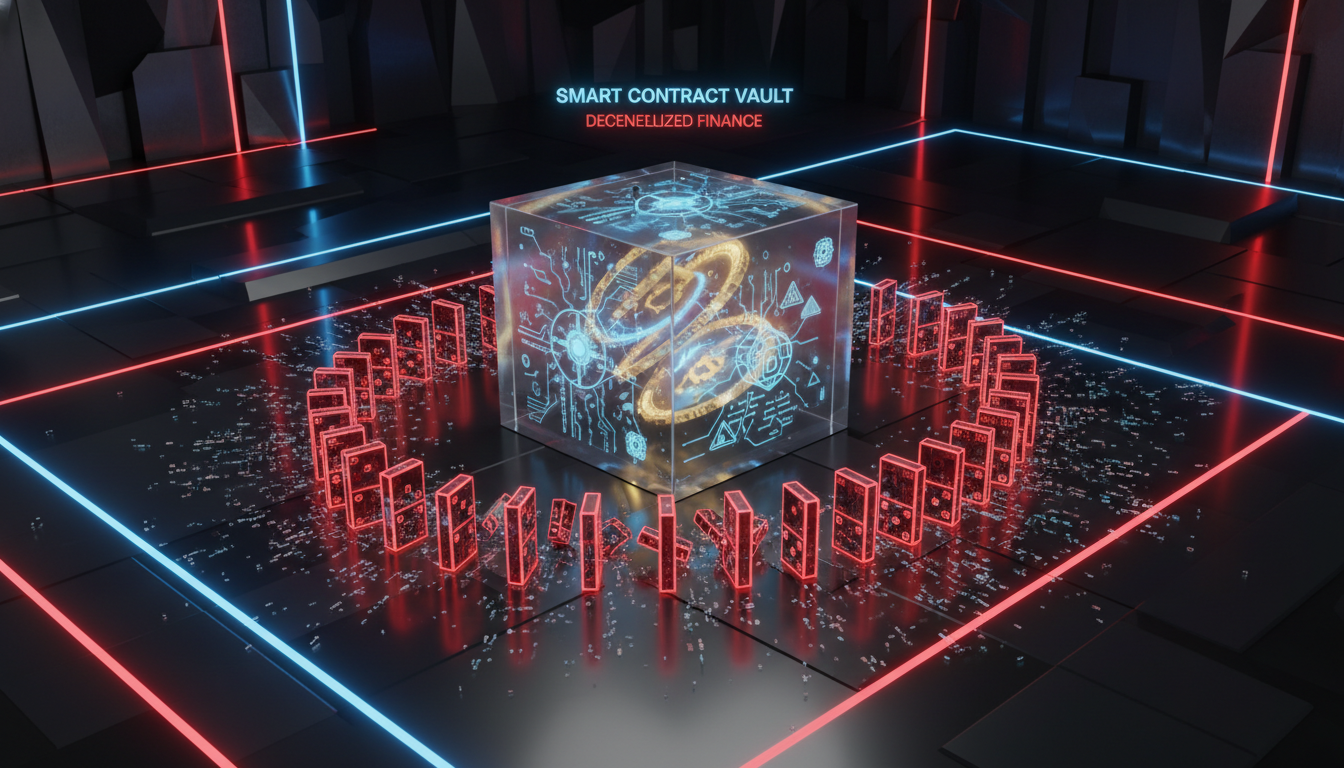 A digital visualization of a smart contract liquidation spiral, highlighting challenges in current Defi Development.