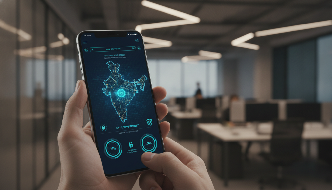 A smartphone showing a localized data privacy dashboard, showing a strategic way to run your business successfully through trust.