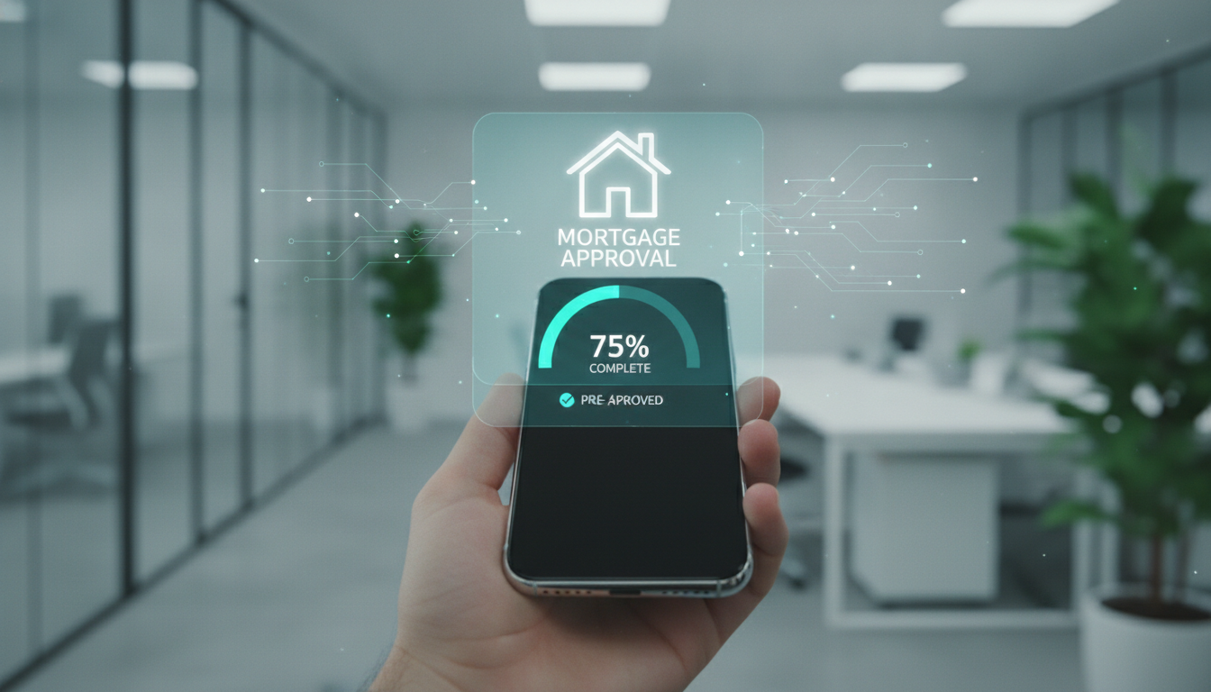 A mobile phone displaying an AI-driven digital banking and mortgage interface, highlighting the future of blockchain in finance through neobanks.