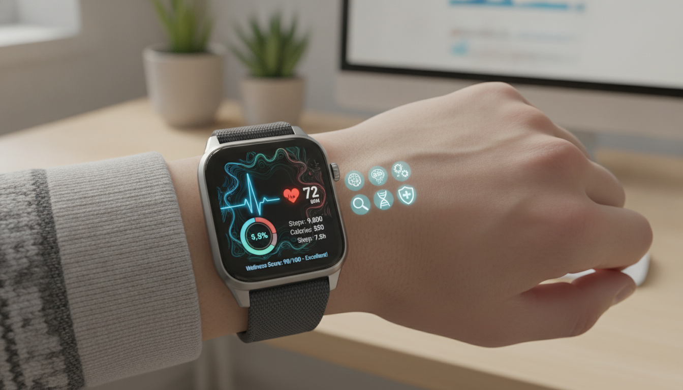 A close-up of a smartwatch displaying AI health diagnostics under the new Android 17 ecosystem