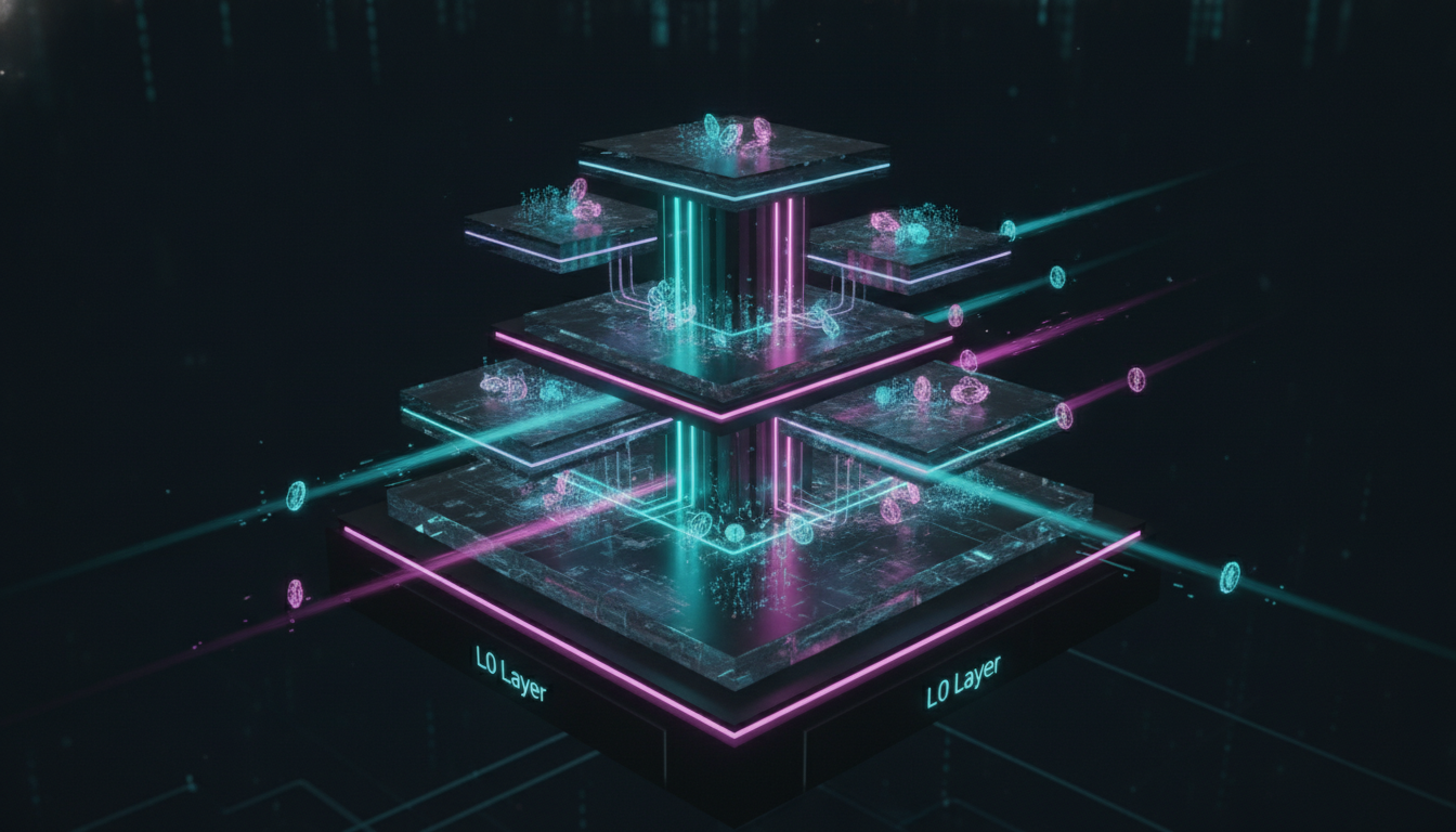 Decentralized L0 and L1 blockchain layers processing transactions for an AI-native credit card system.