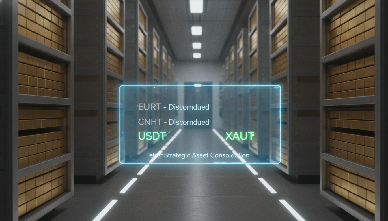 A Swiss vault showing gold bars and digital asset consolidation after Tether just killed its gold-linked stablecoin.