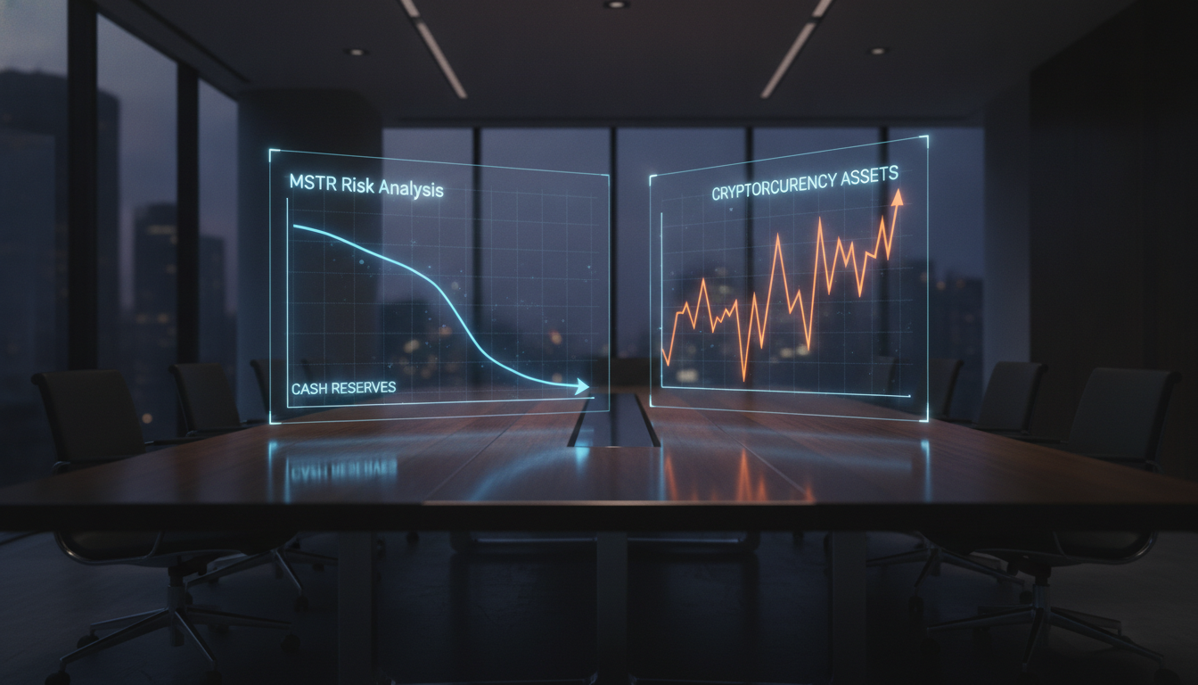 A corporate financial analysis visualization highlighting market shifts and corporate risk alongside news like Google was just added to the Dow Jones.
