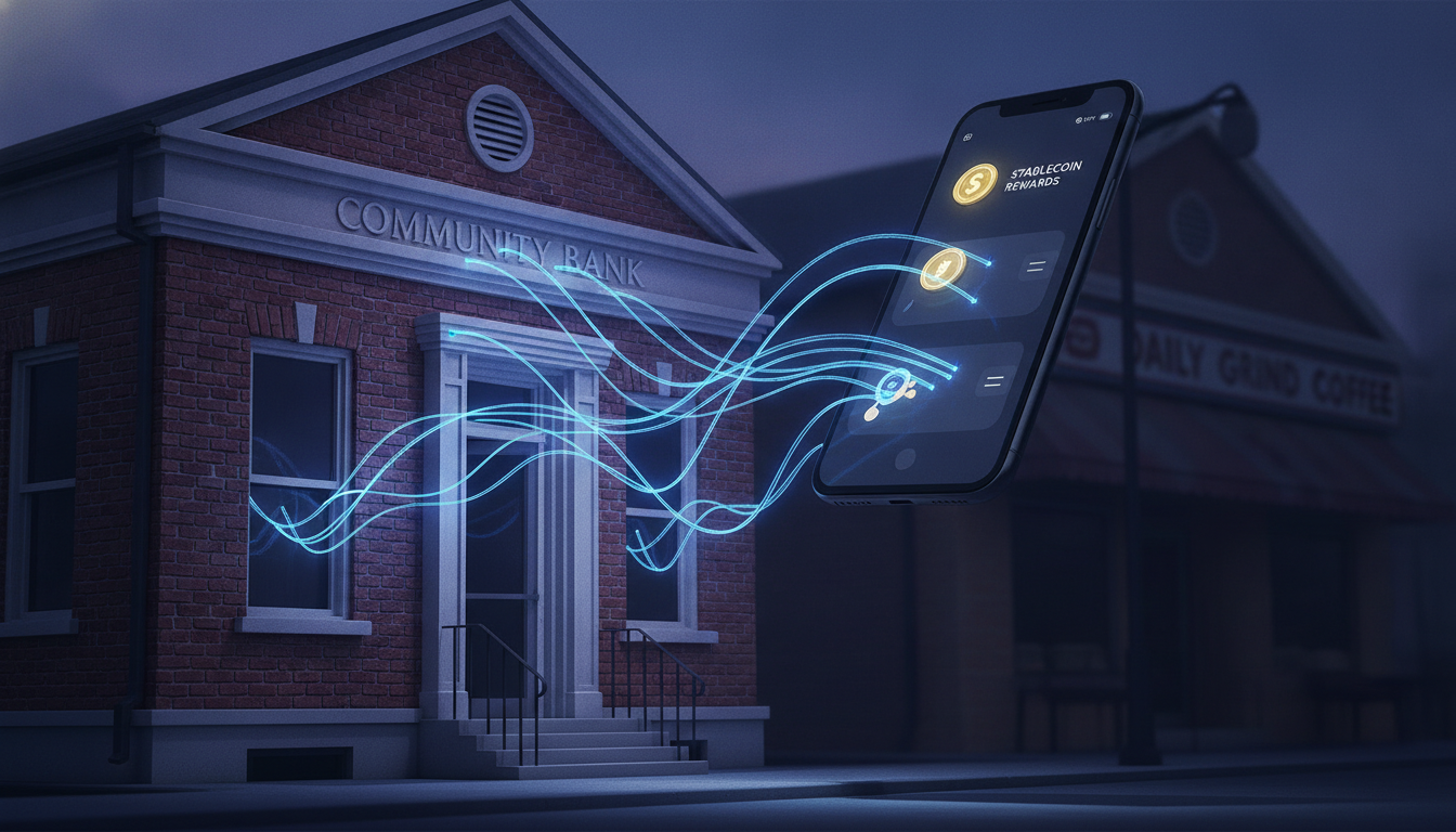 Digital deposits shifting from a small community bank to mobile crypto rewards under the CLARITY Act regulations.