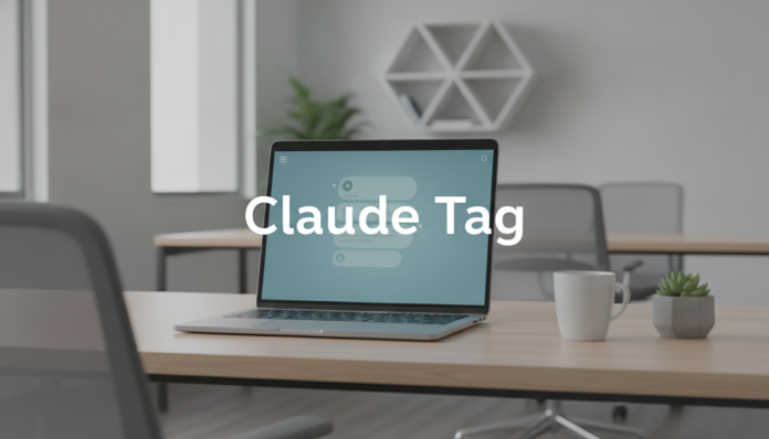 A modern laptop screen showcasing the Claude Tag integration in a collaborative workspace