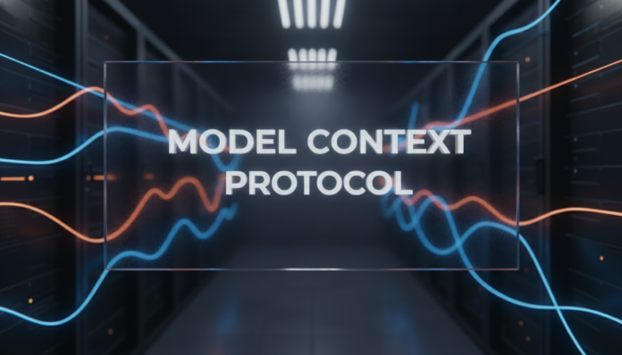 A high-tech digital interface displaying the text Model Context Protocol representing advanced AI integration.