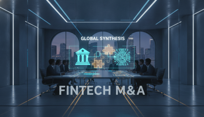 A high-impact conceptual image representing modern Fintech M&A and corporate bank consolidation.