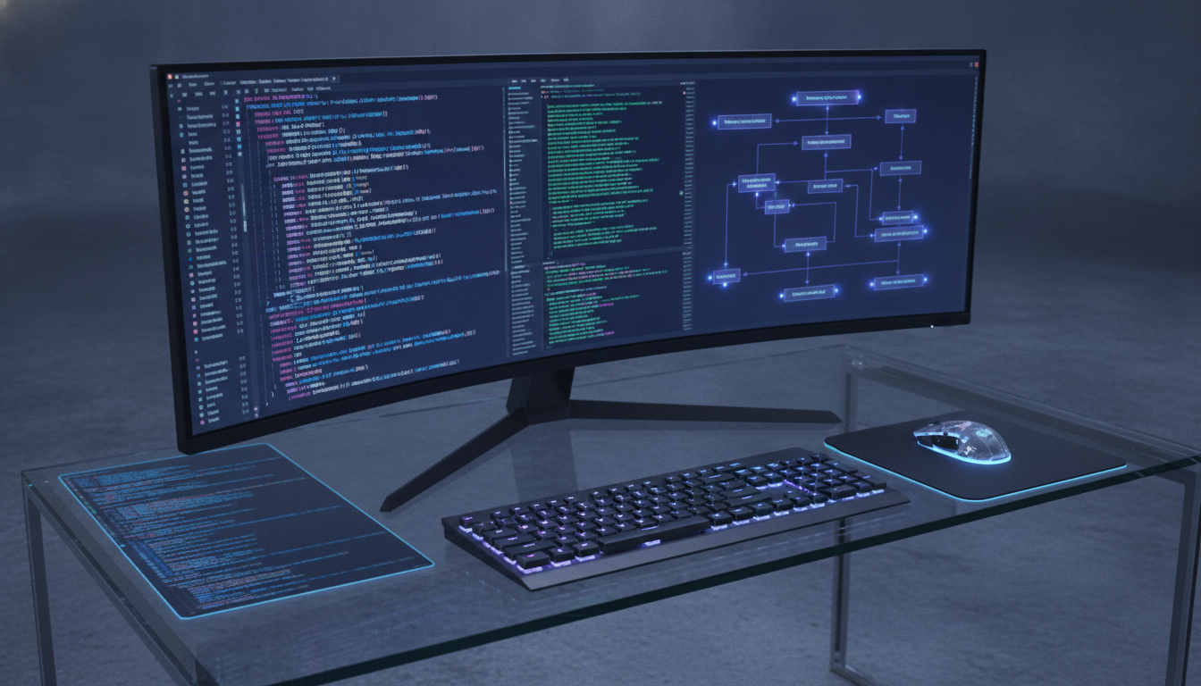 A modern developer workspace illustrating the capabilities of Claude Sonnet 5 alongside the return of Claude Fable 5.