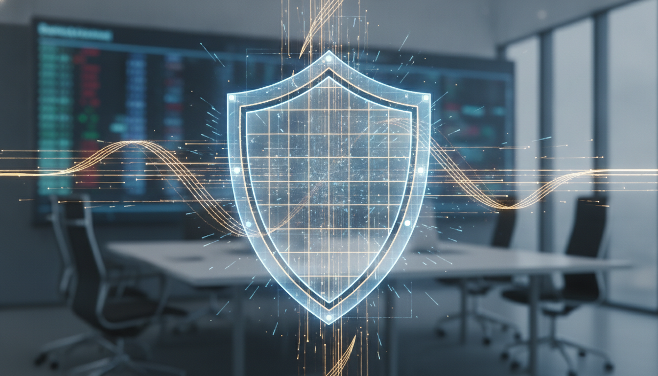 A secure digital cryptographic shield representing multi-party computation custody for an institutional crypto wallet.