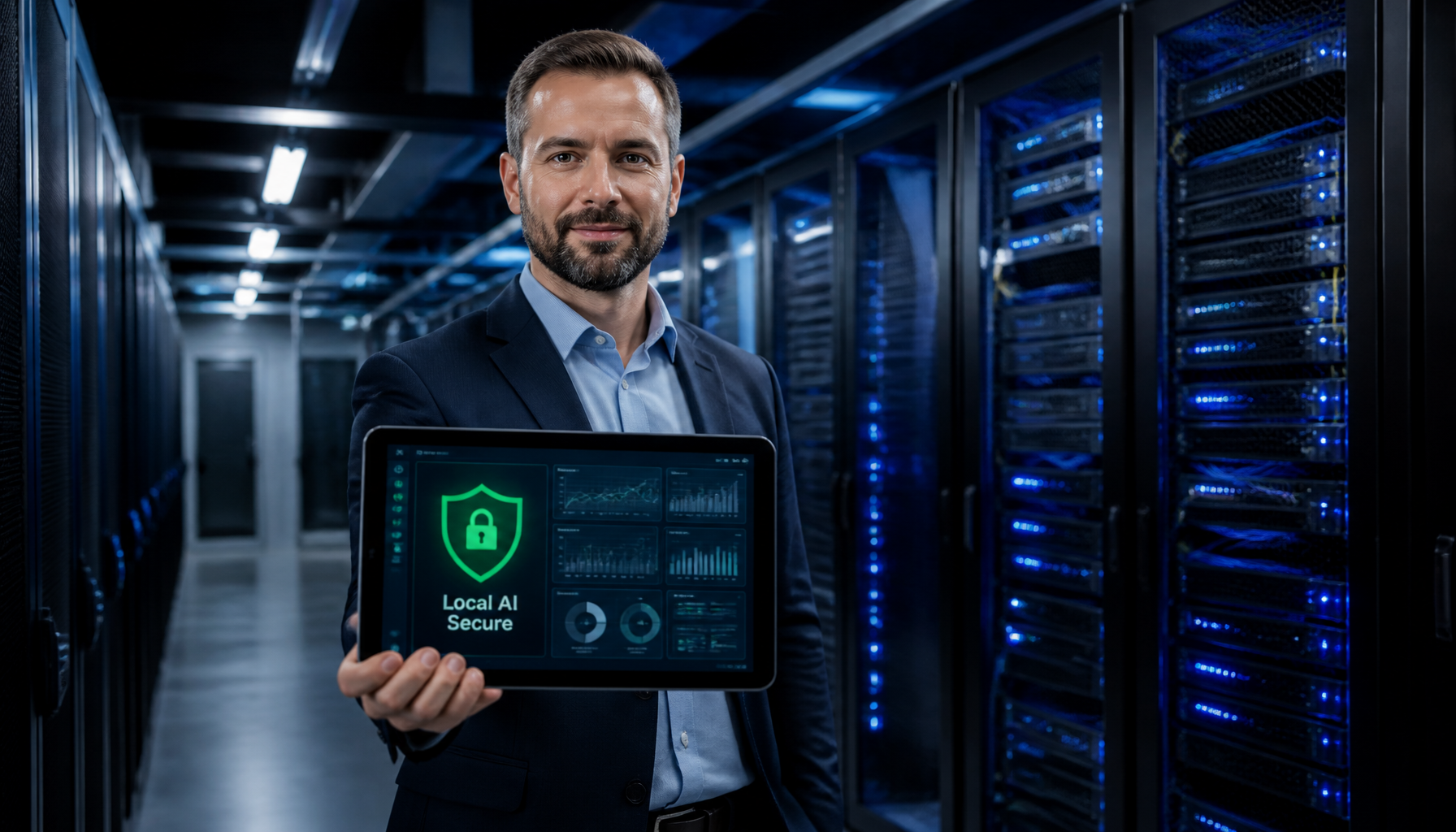 A secure self-hosted server room representing data sovereignty to combat the Reverse Information.