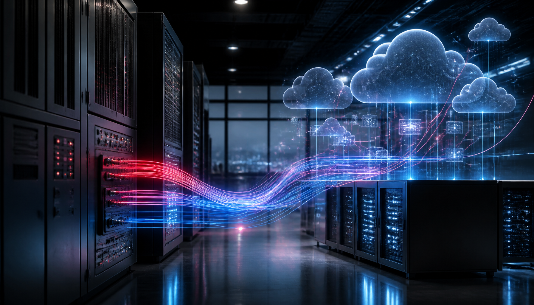A hybrid cloud infrastructure bridging legacy servers and modern clouds, showing how IBM's pattern of missing the control point led to a shift toward hybrid integration.