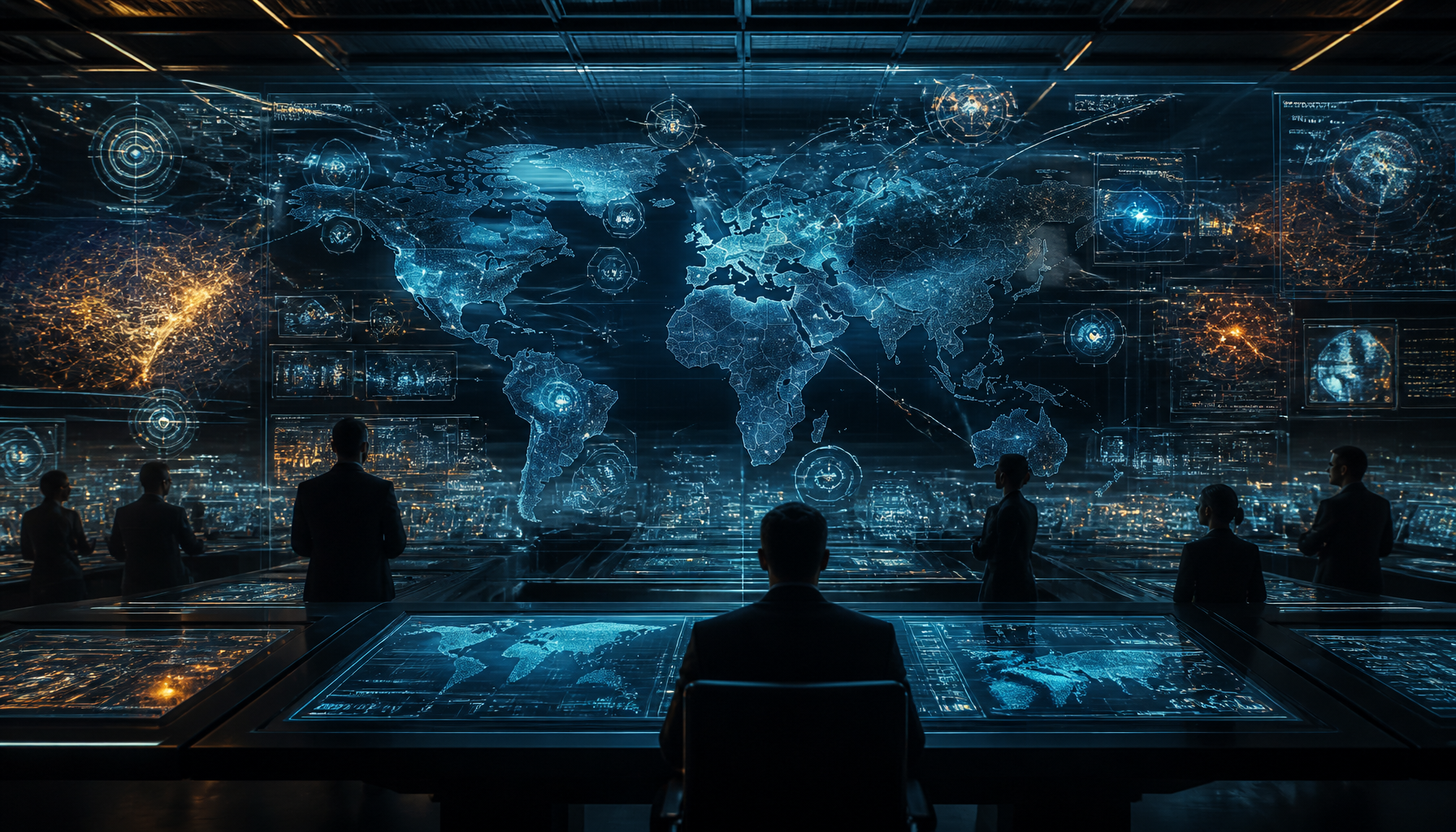 A high-tech command center illustrating the geopolitical impact and security risks of open-weight models.