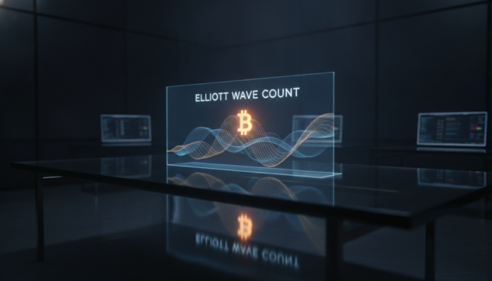 Futuristic digital chart analyzing cryptocurrency market patterns using Elliott Wave Count