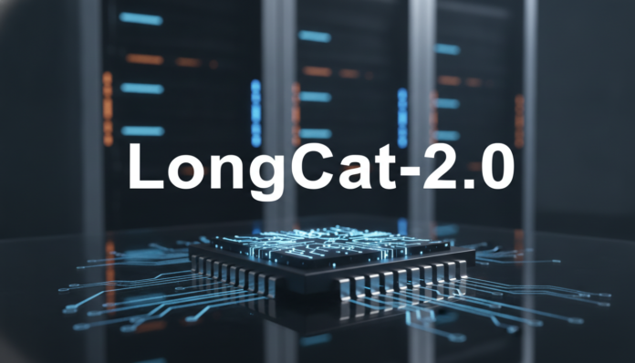 LongCat-2.0 frontier AI model represented by a glowing futuristic domestic silicon microchip