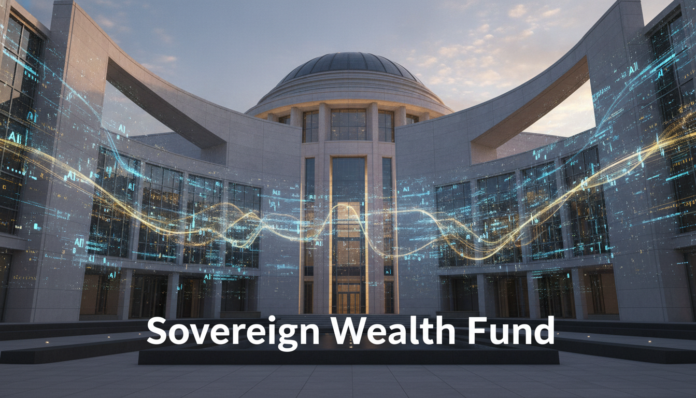 A modern digital visualization representing the US Sovereign Wealth Fund concept integrated with AI technology.