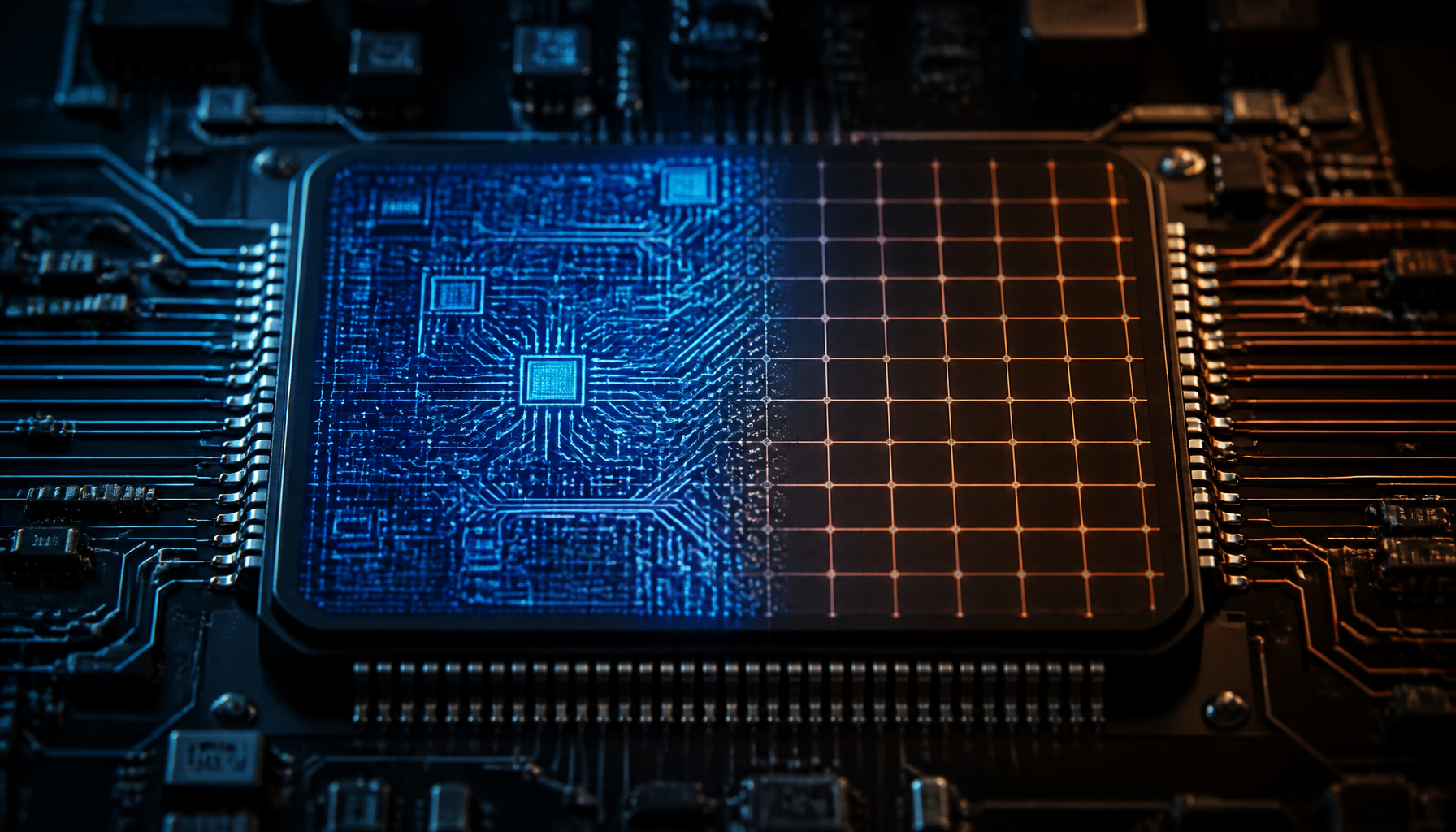 A microscopic view of a hardware wallet chip illustrating a weak random number generator caused by the Coldcard bug.