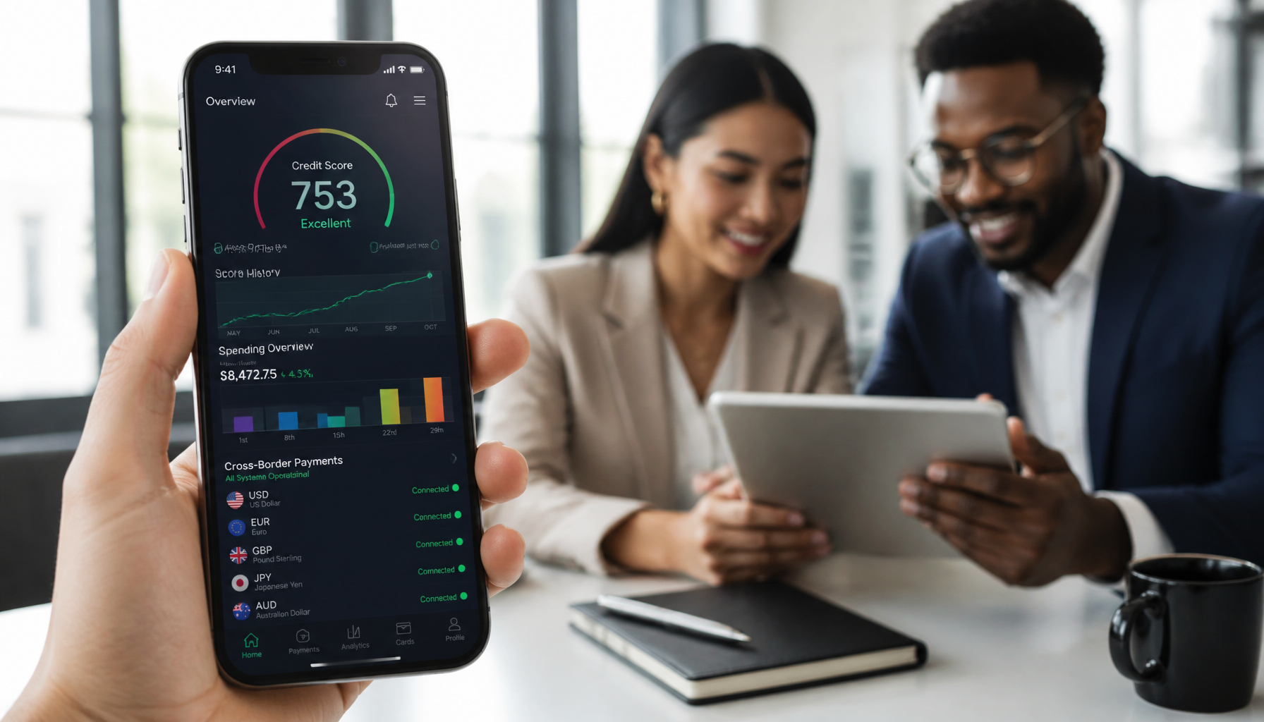 A smartphone interface displaying real-time credit models and payment systems driven by Latin America fintech innovations.