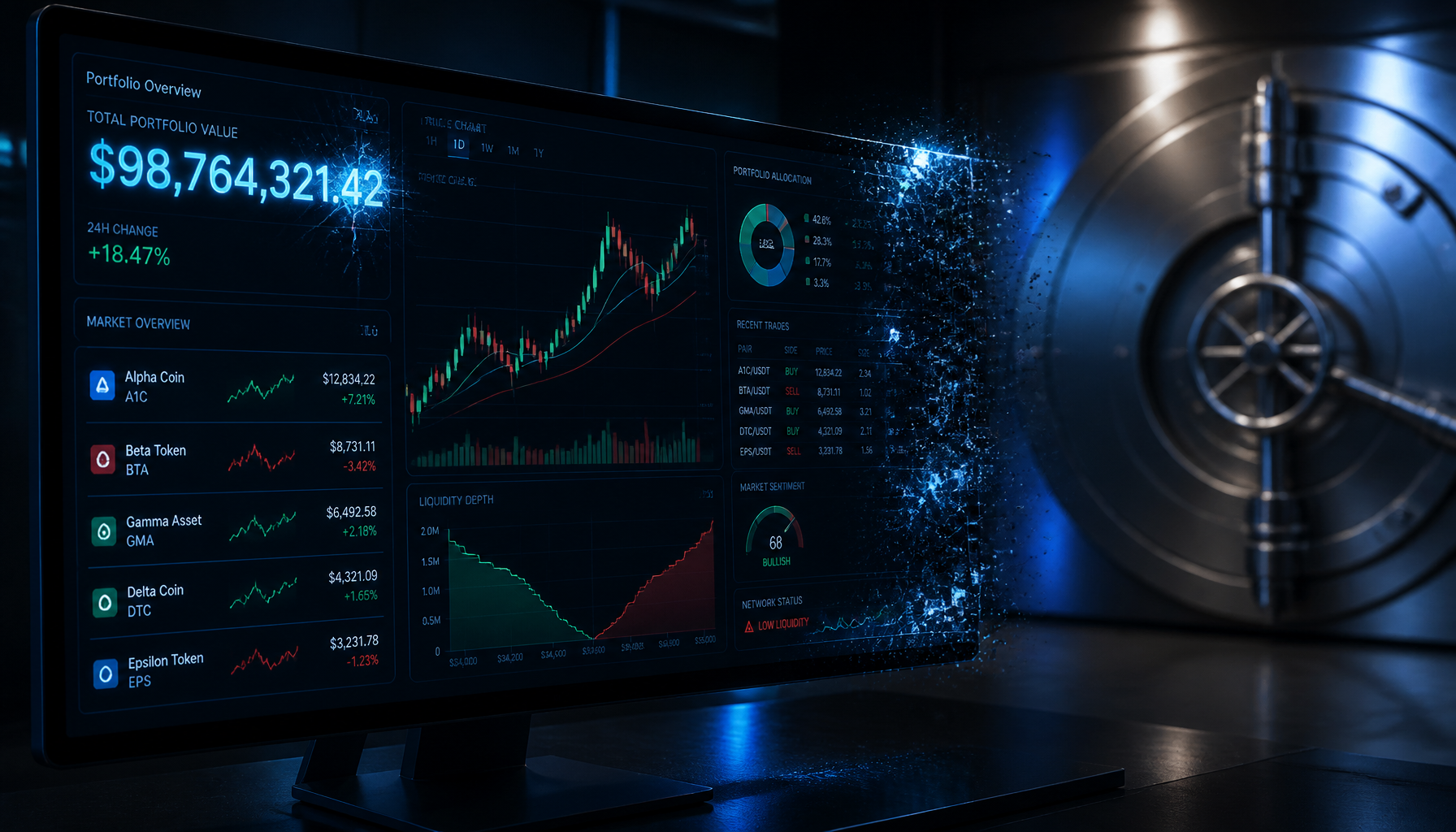 A conceptual visual of fragile digital token paper profits, explaining why Venture Is Simple when focusing on real DPI and cash flow.