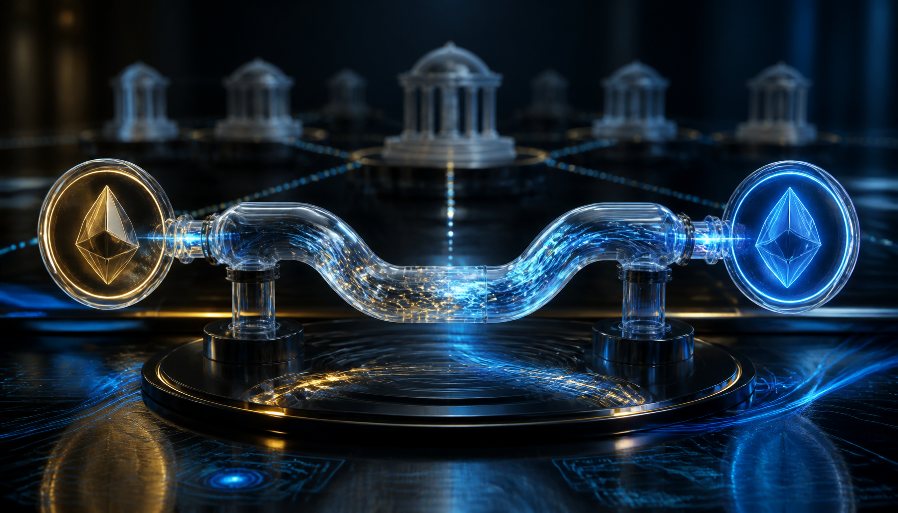 A high-speed digital liquidity flow illustrating decentralized protocols as part of the future of Ethereum and crypto